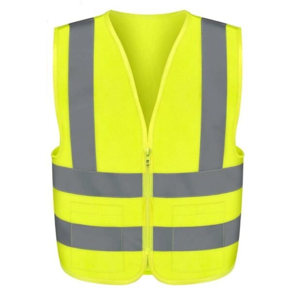 Hi-Vis Yellow Zip-Up Construction Safety Vest with Reflective Strips
