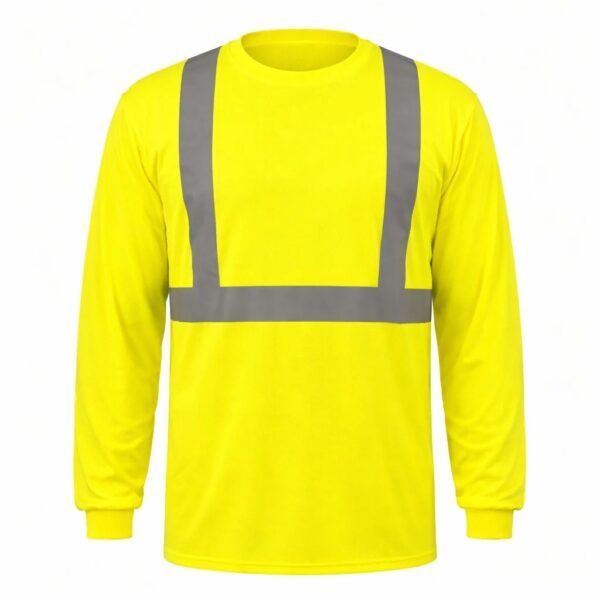 High Visibility Long Sleeve Safety Shirt  Neon Yellow Reflective Workwear