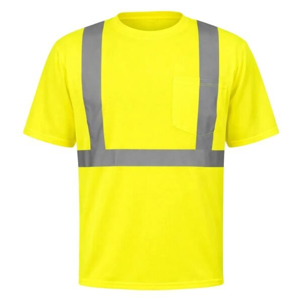 High Visibility Neon Yellow Safety T-Shirt Reflective Strip Work Shirt with Chest Pocket