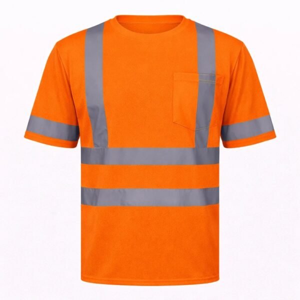 High Visibility Orange Safety T-Shirt | Short Sleeve Reflective Work Shirt with Pocket
